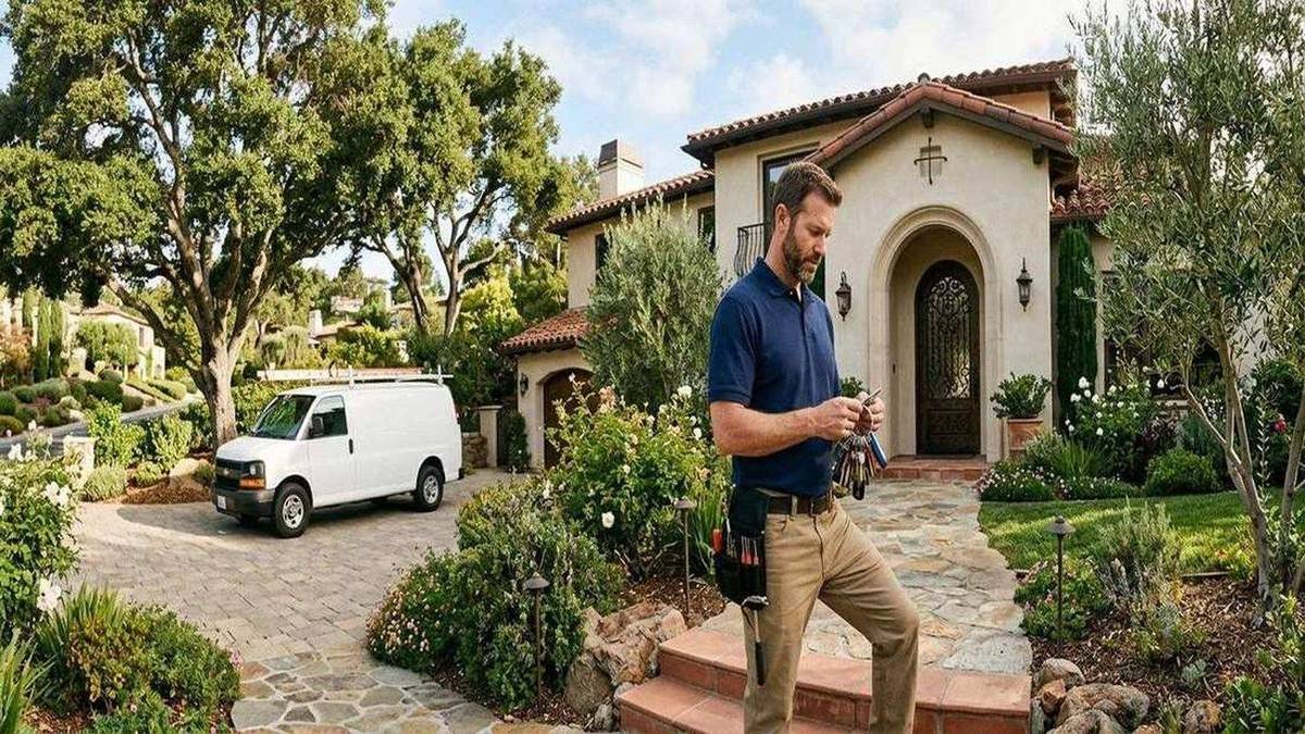 Locksmith technician arriving urgently to help a stranded driver at a car lockout